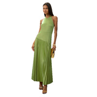 Sunset Grace Pleated Halter Maxi Dress