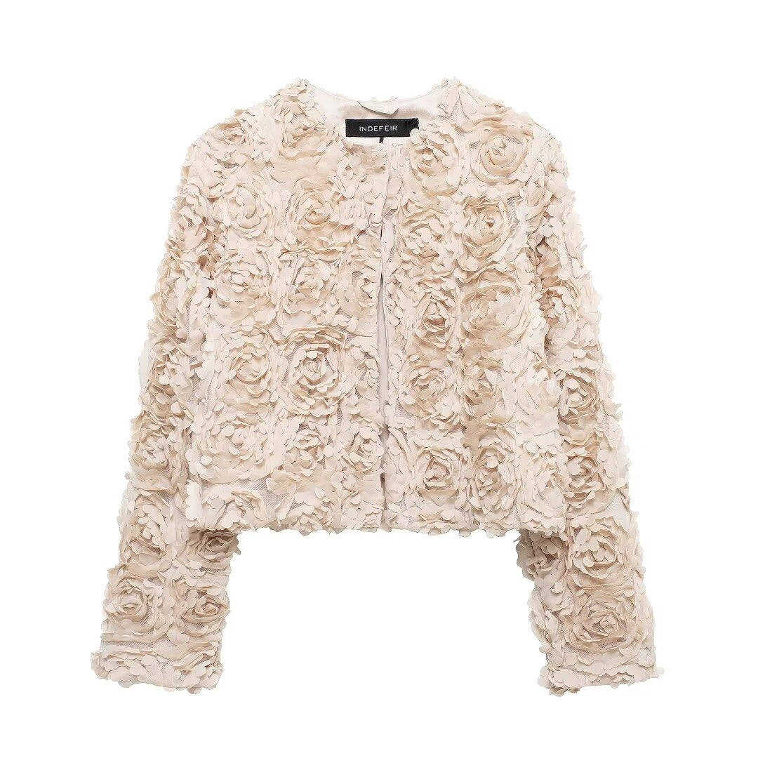 Textured Floral Short Jacket – European Street Style