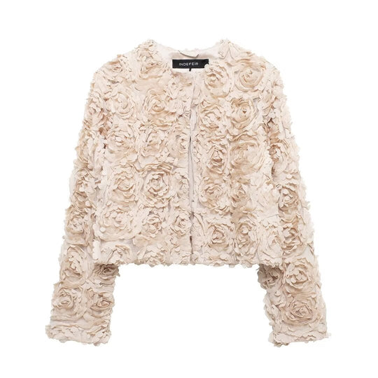 Textured Floral Short Jacket – European Street Style