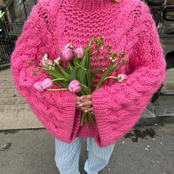 INS Popular Round Neck Flared Sleeve Loose Knit Sweater