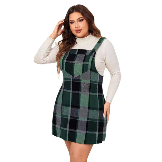 Autumn Plaid Charm Pinafore Dress