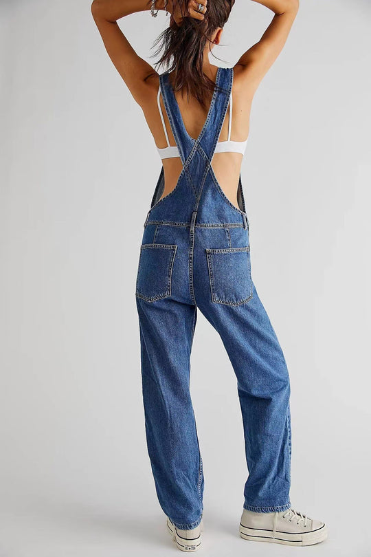 Loose Fit Denim Strap Pants