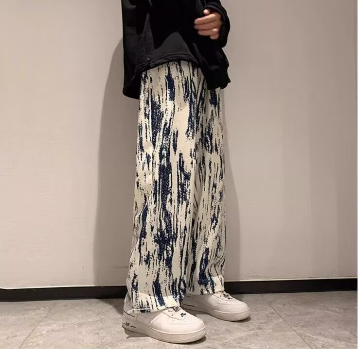 Blue & White Tie-Dye Wide Leg Pants