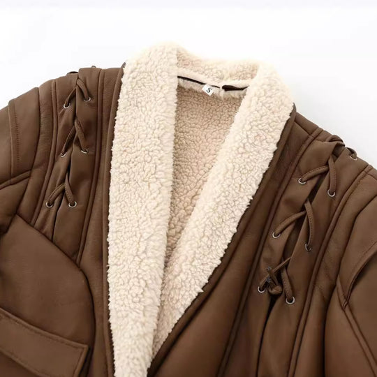 Women’s Suede Waist-Tie Jacket – European Style