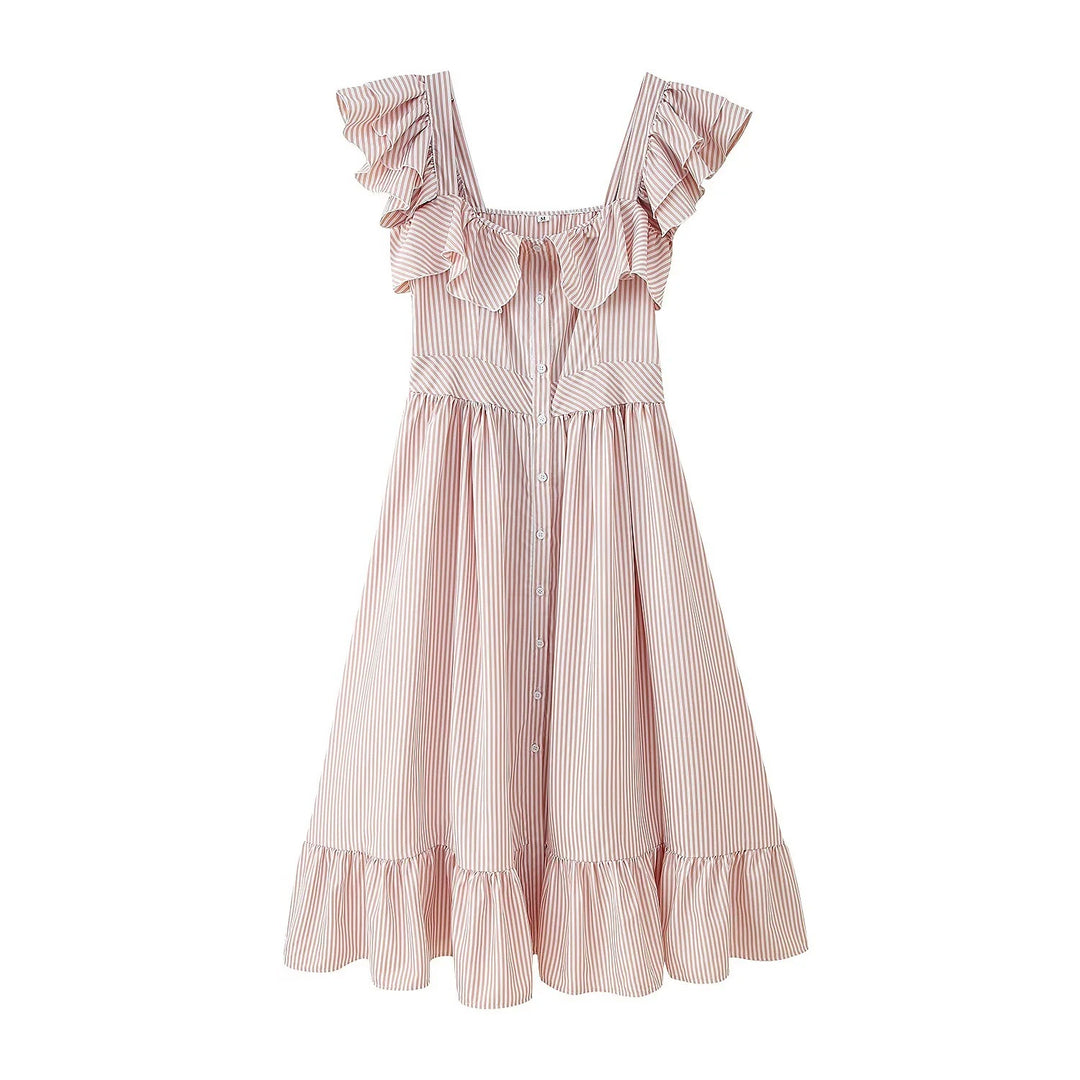 TriTone Striped Ruffle Maxi