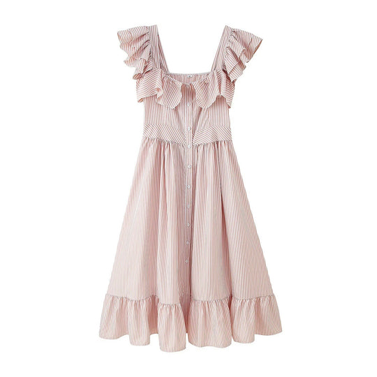 TriTone Striped Ruffle Maxi