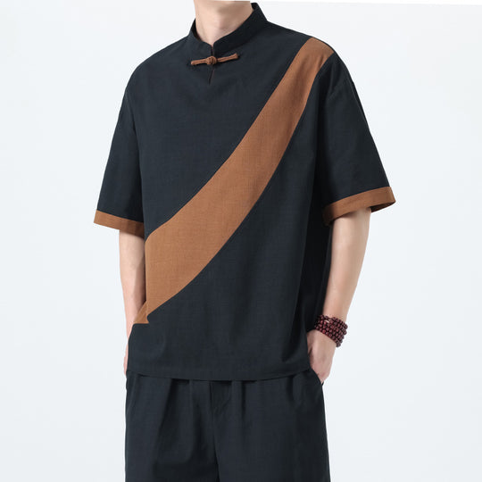 Men’s Retro Cotton Linen Tang Suit Tee