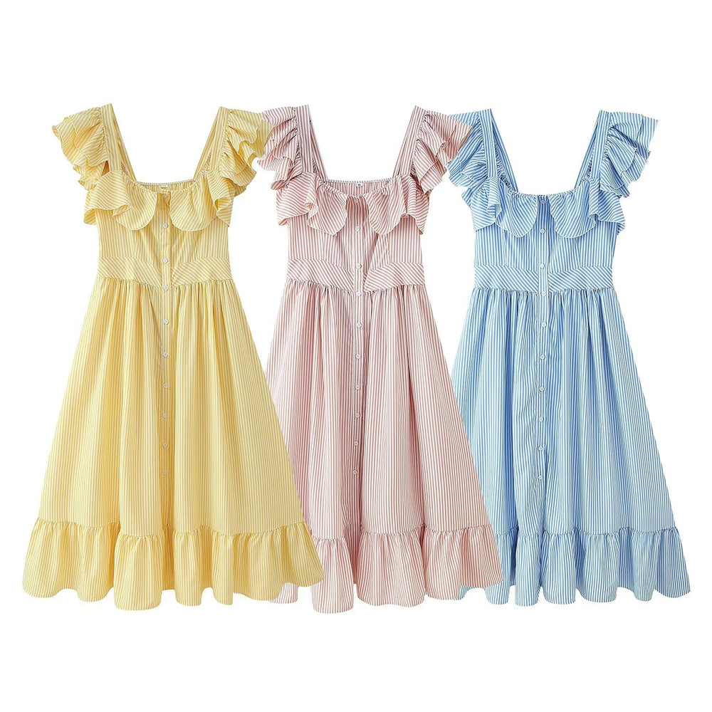 TriTone Striped Ruffle Maxi