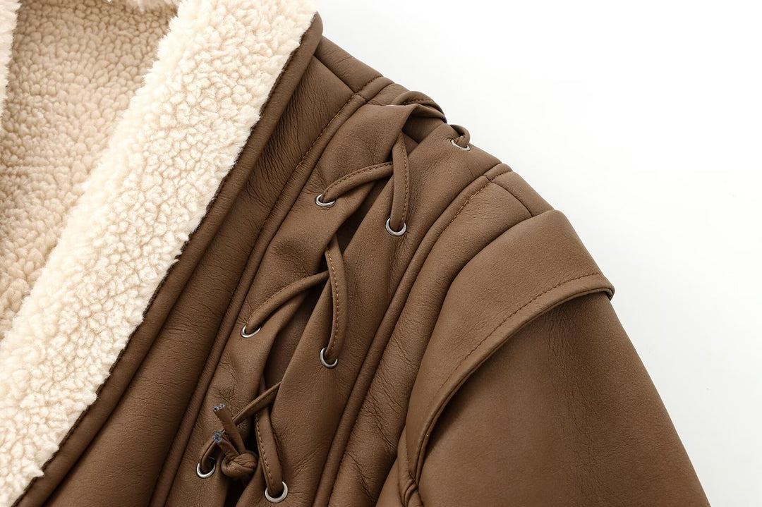 Women’s Suede Waist-Tie Jacket – European Style