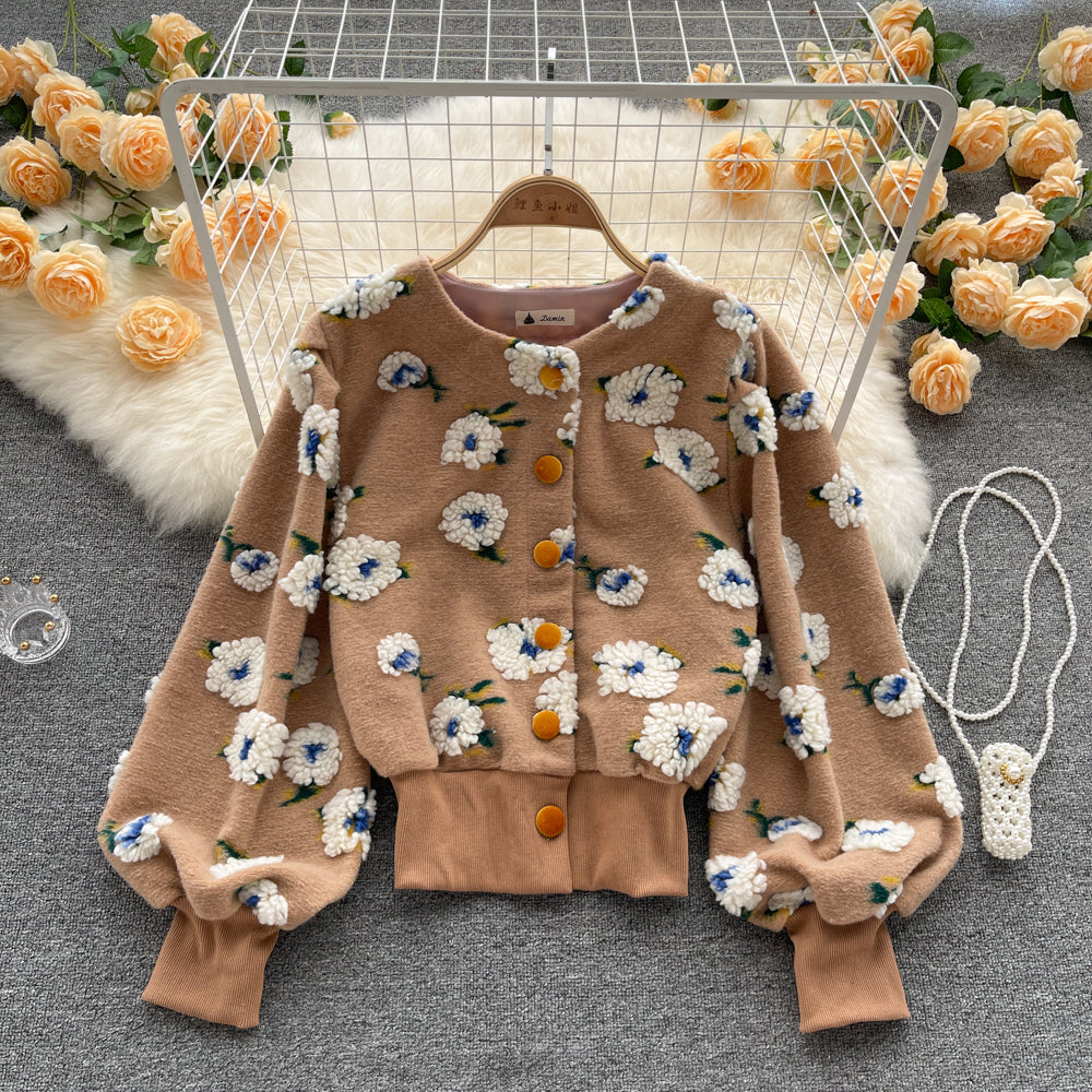 Floral Slim-Fit Chenille Cardigan