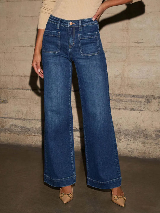 High-Rise Wide Leg Patch Pocket Jeans