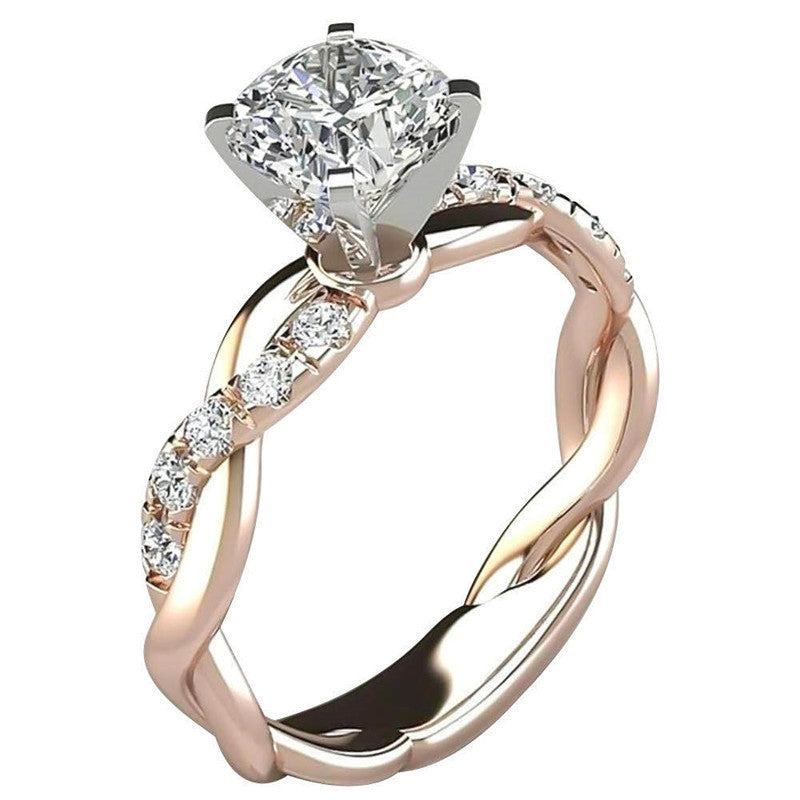 18K Rose Gold Two-Tone Princess Diamond Twist Ring