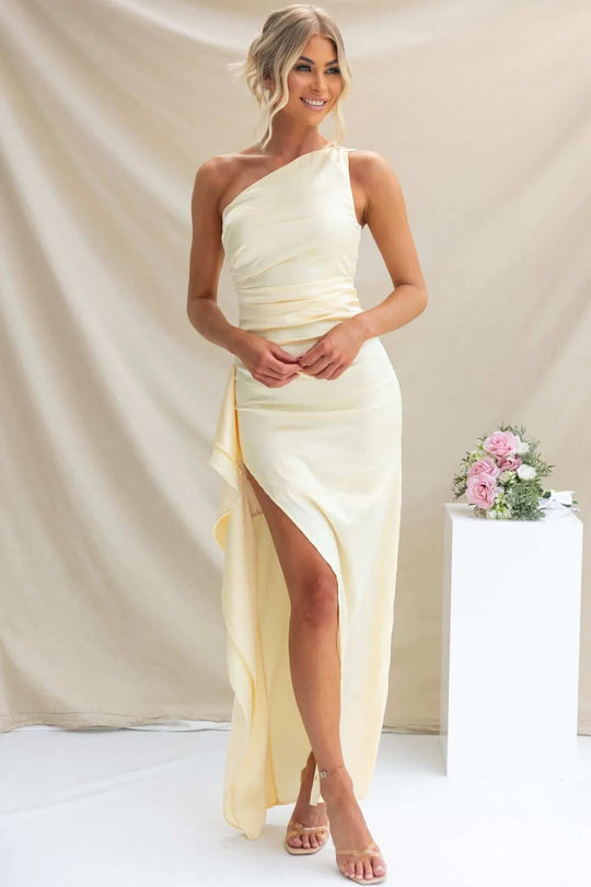Veloura One-Shoulder Slit Evening Dress