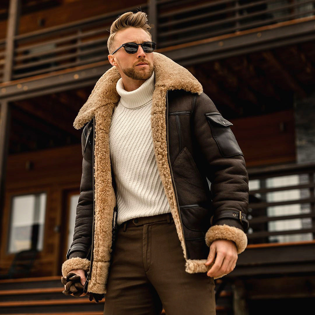Men's Warm Winter Faux Fur Suede Jacket