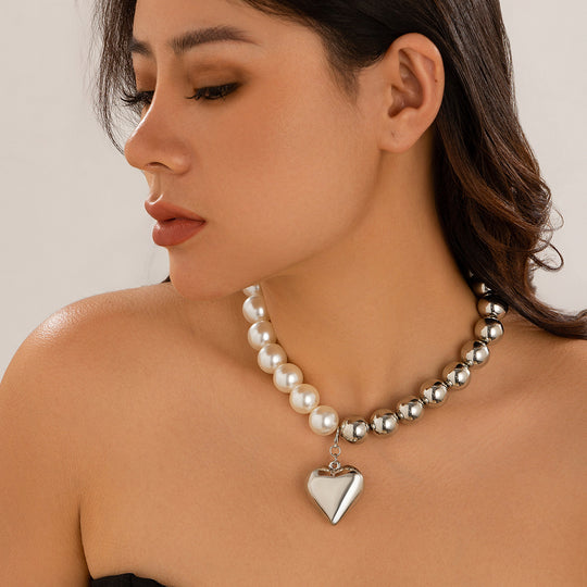 Peach Heart Glam Beaded Necklace