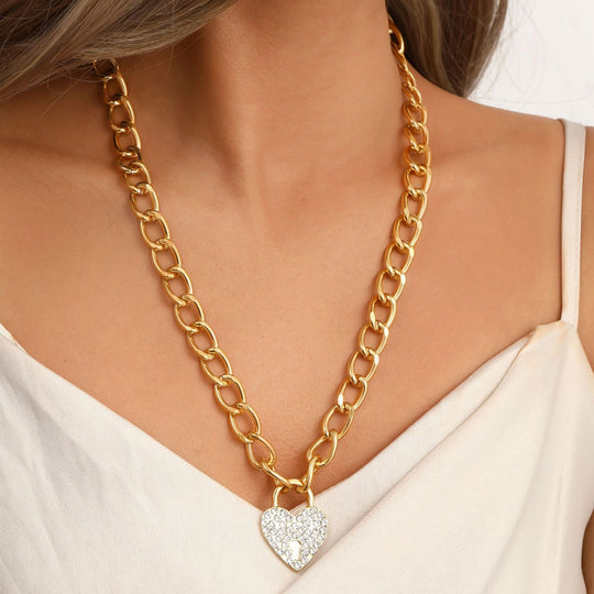 Diamond Heart Pendant Thick Chain Necklace