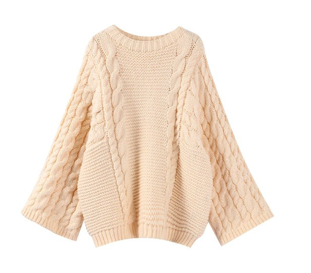 INS Popular Round Neck Flared Sleeve Loose Knit Sweater