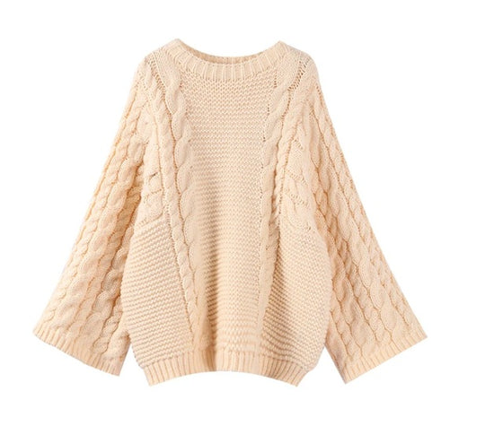 INS Popular Round Neck Flared Sleeve Loose Knit Sweater