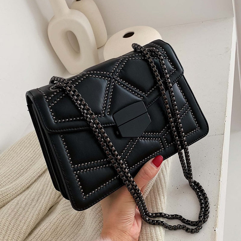 Rivet Chain Designer PU Leather Crossbody Bag