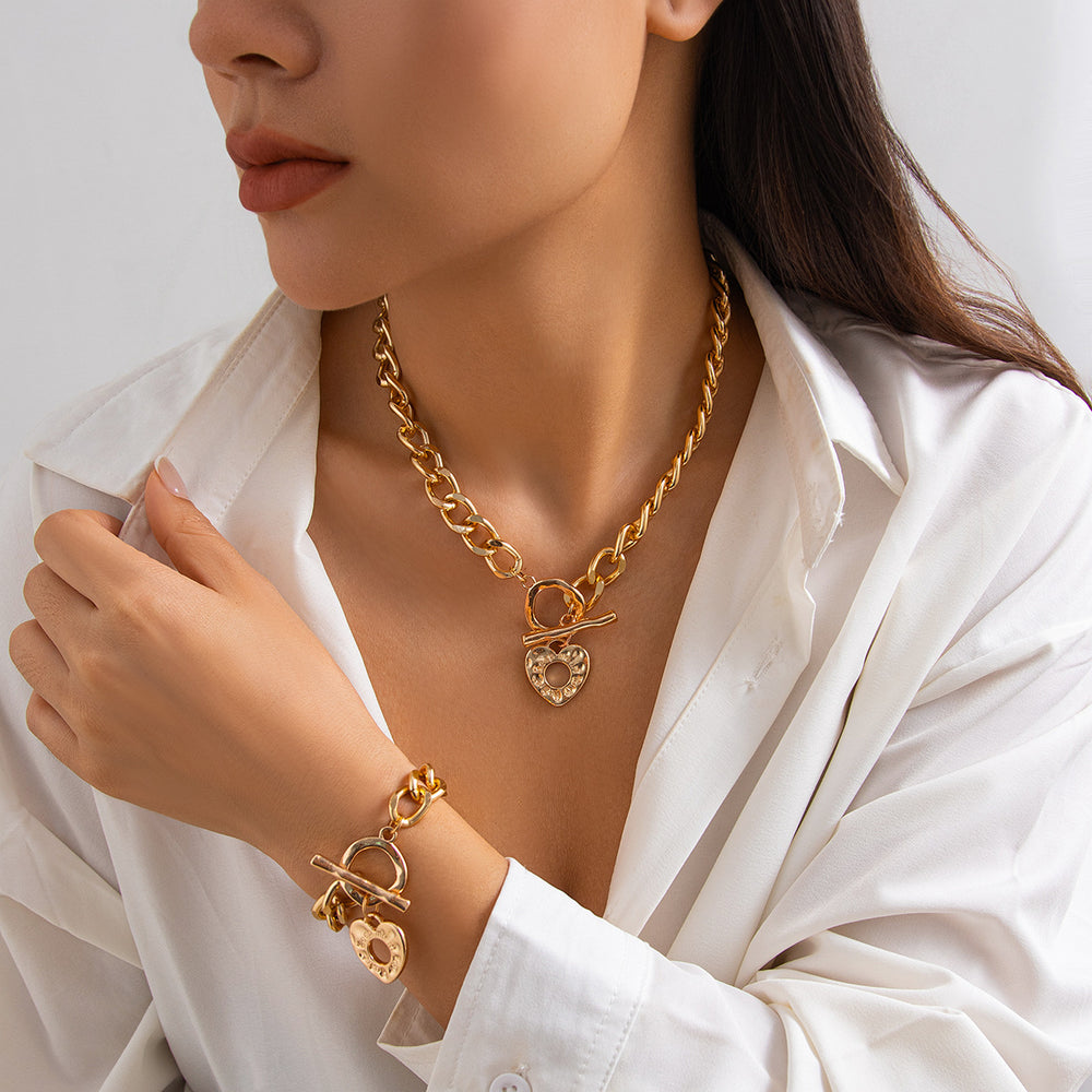 Lava Heart Punk Necklace Set