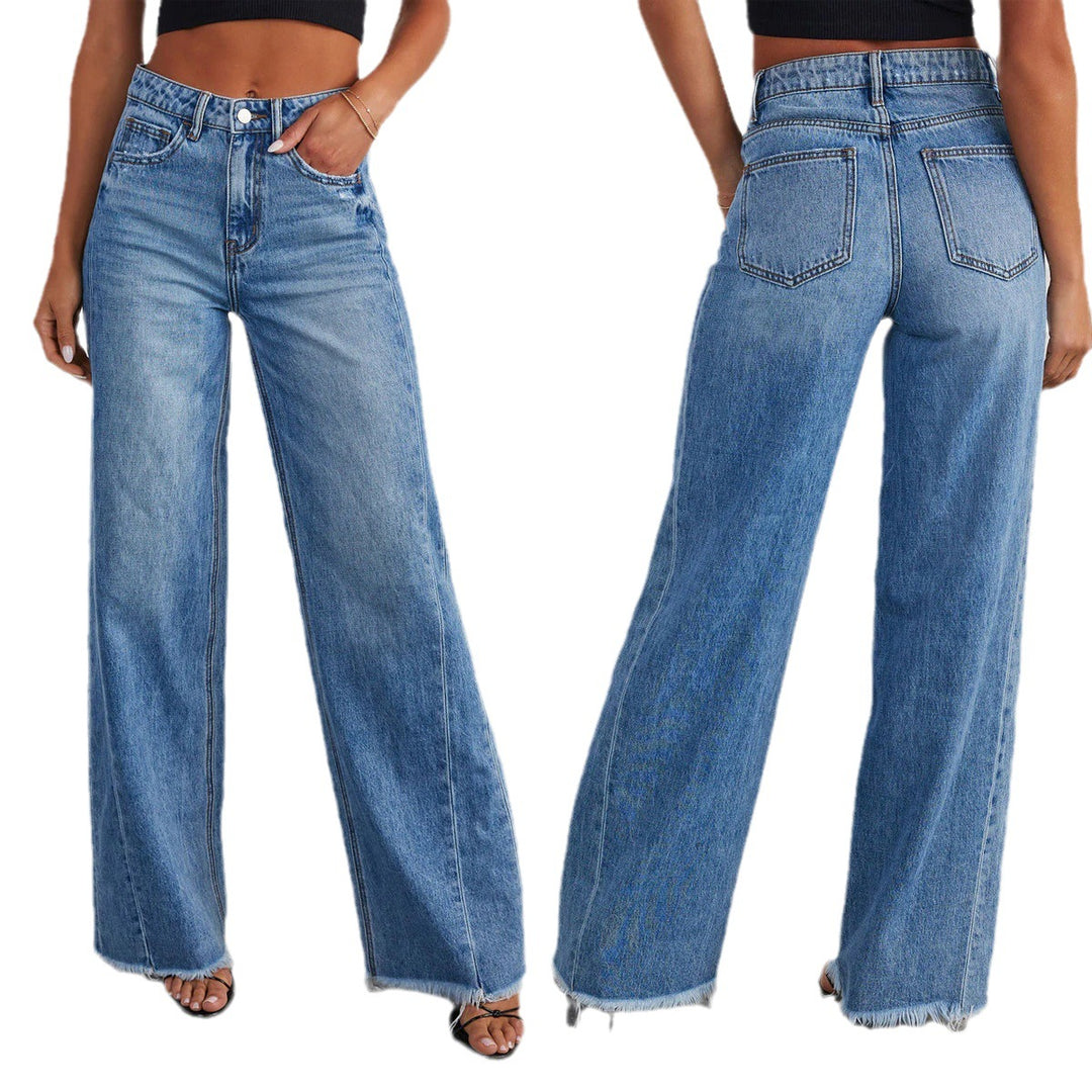 Wide-Leg Spliced Hem Denim Jeans