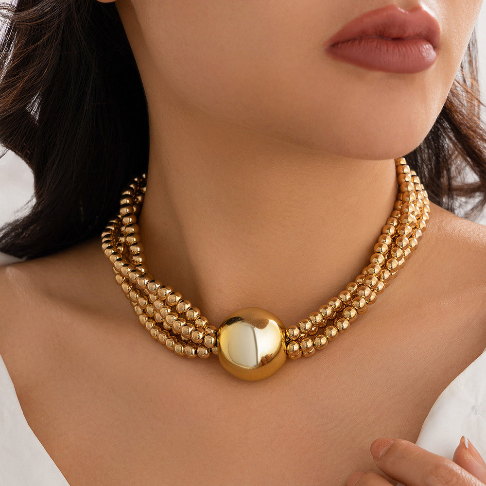 Exaggerated Round Bead Multi-Layer Pearl Necklace