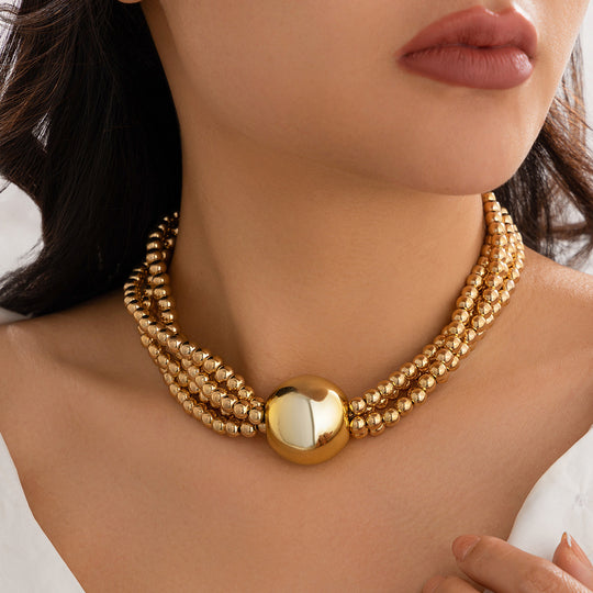 Exaggerated Round Bead Multi-Layer Pearl Necklace