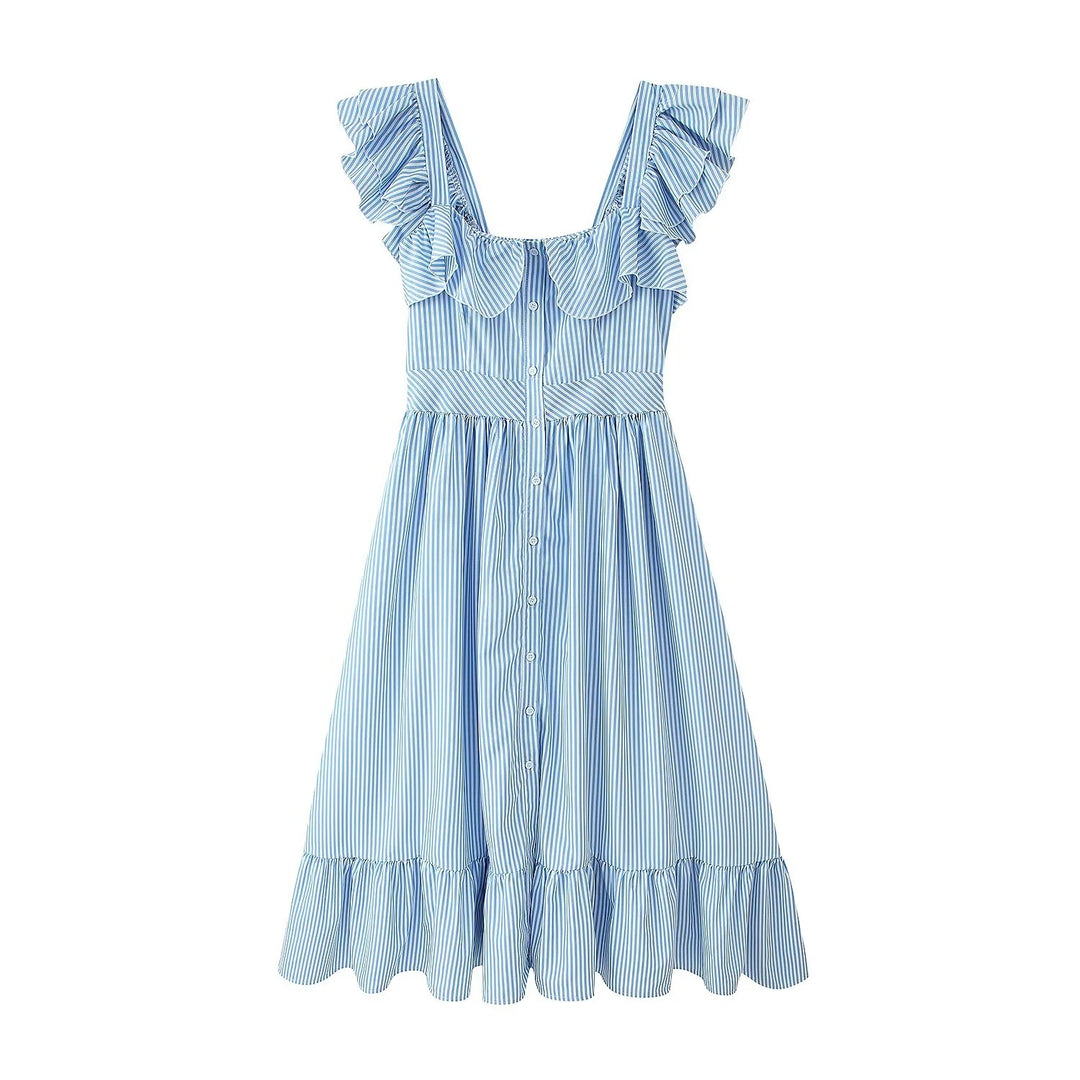 TriTone Striped Ruffle Maxi