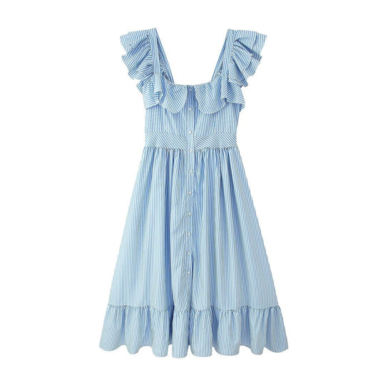 TriTone Striped Ruffle Maxi