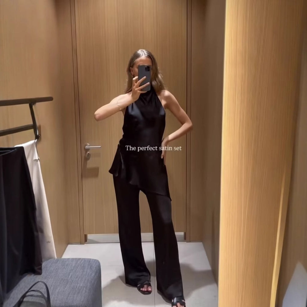 Satin Halter & Long Pants Set