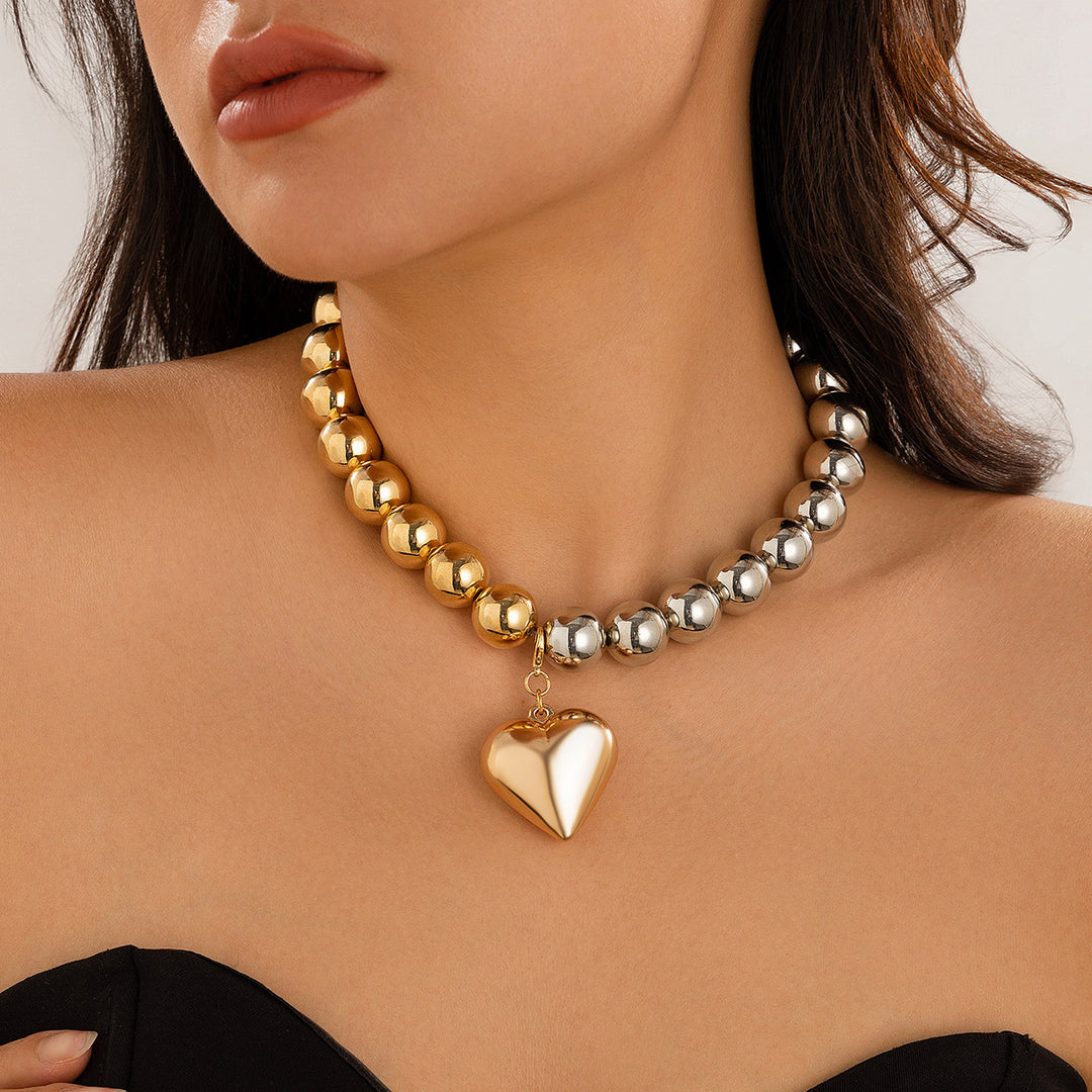 Peach Heart Glam Beaded Necklace