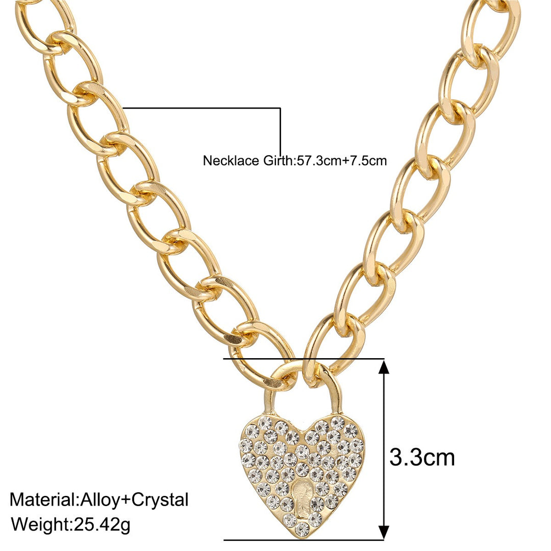Diamond Heart Pendant Thick Chain Necklace