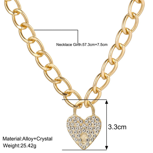 Diamond Heart Pendant Thick Chain Necklace