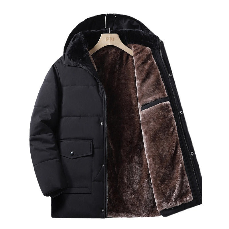 Men's Winter Hooded Cotton Coat – Thickened, Warm, Mid-Length