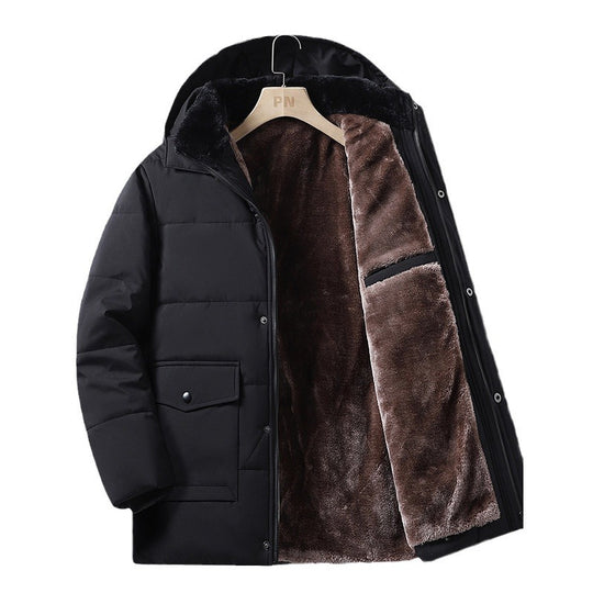 Men's Winter Hooded Cotton Coat – Thickened, Warm, Mid-Length