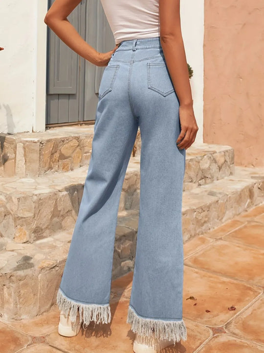 Versatile straight leg casual slightly flared denim pants long pants