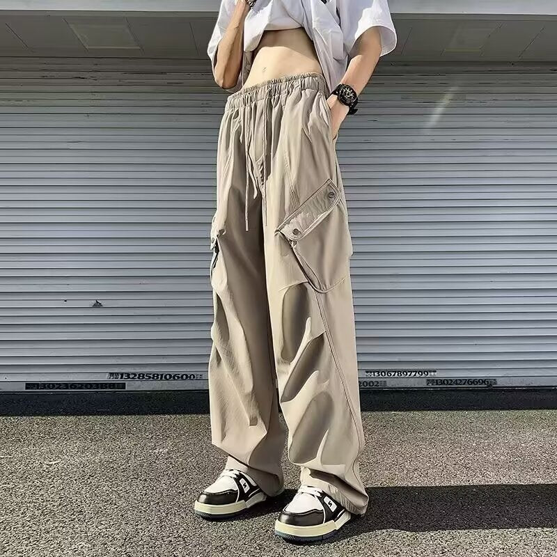 Loose straight leg wide leg casual paratrooper pants