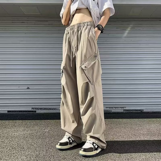 Loose straight leg wide leg casual paratrooper pants