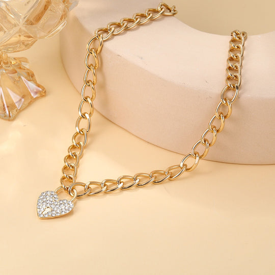 Diamond Heart Pendant Thick Chain Necklace