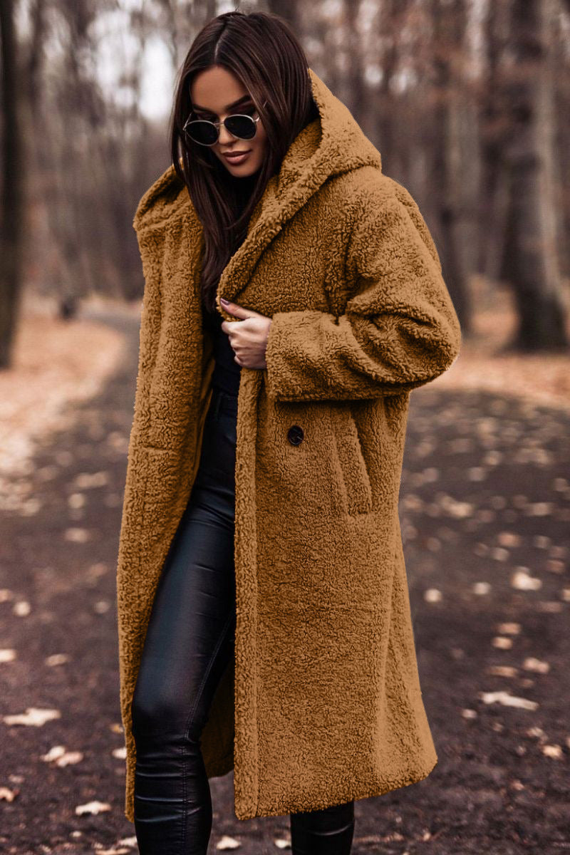 Women's Long Hooded Woolen Coat