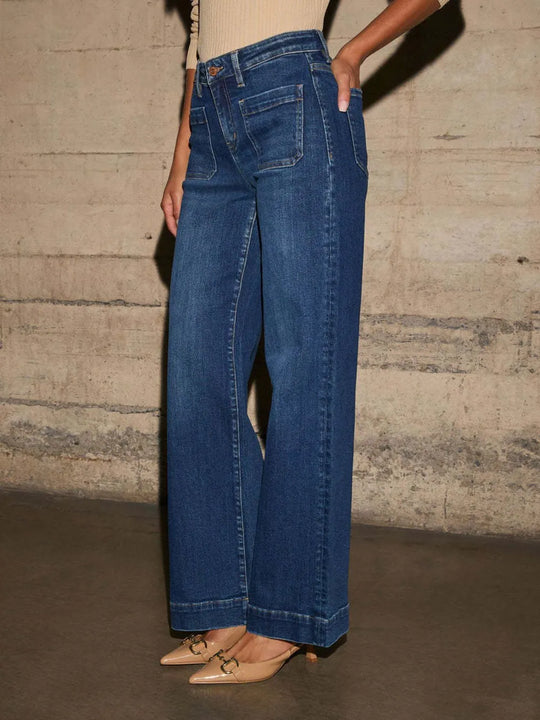 High-Rise Wide Leg Patch Pocket Jeans