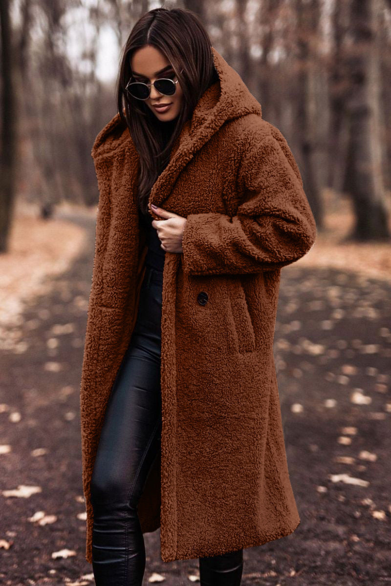 Women's Long Hooded Woolen Coat