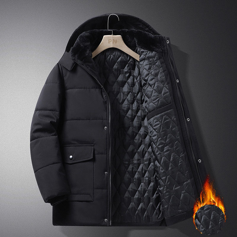 Men's Winter Hooded Cotton Coat – Thickened, Warm, Mid-Length