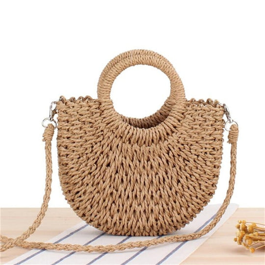 Yogodlns Handmade Half-Round Rattan Straw Bag