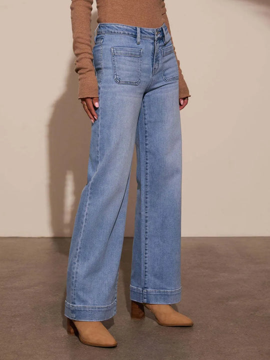 High-Rise Wide Leg Patch Pocket Jeans