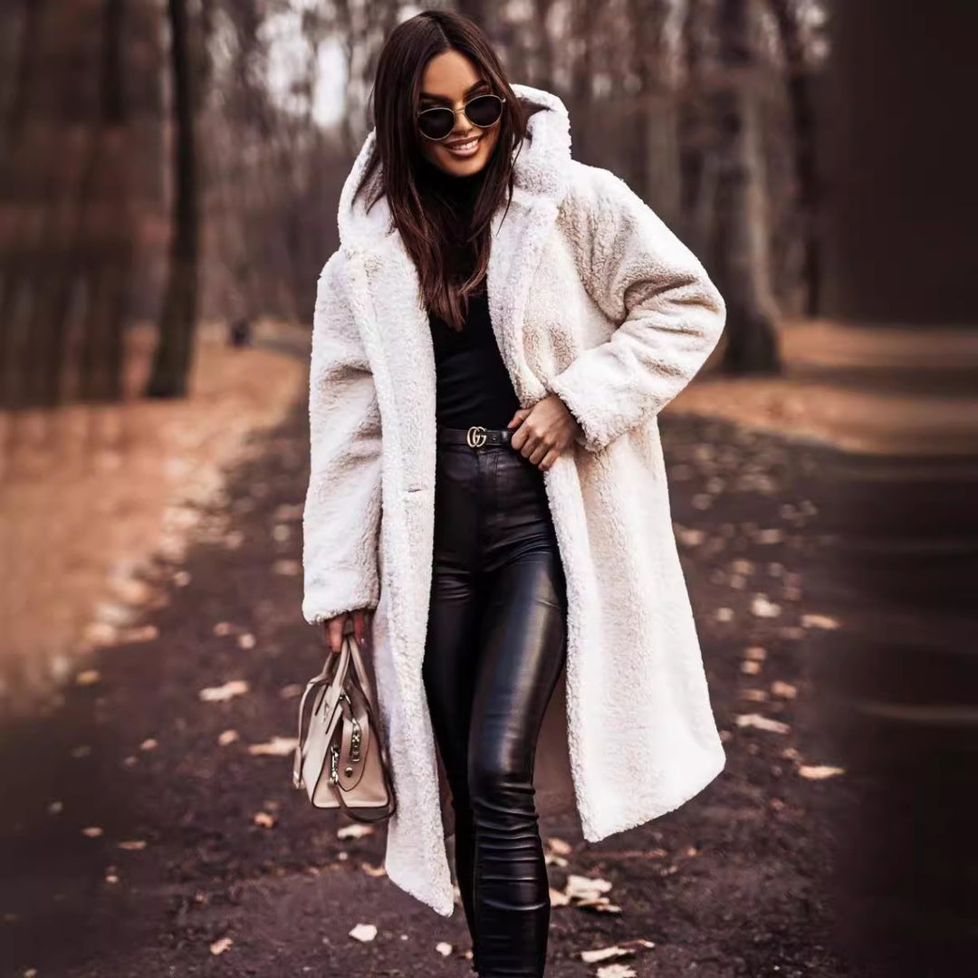 Women's Long Hooded Woolen Coat