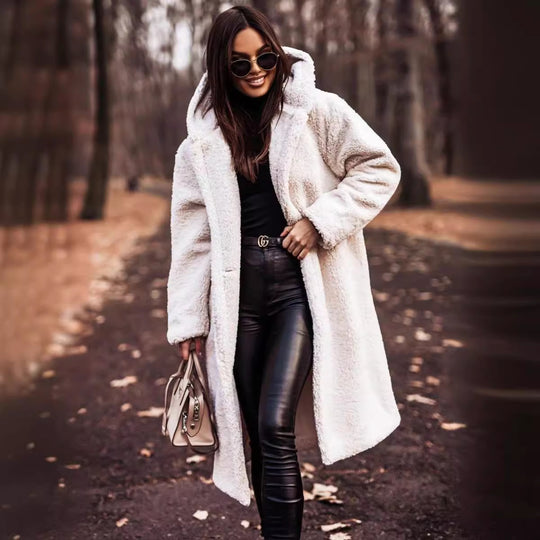 Women's Long Hooded Woolen Coat
