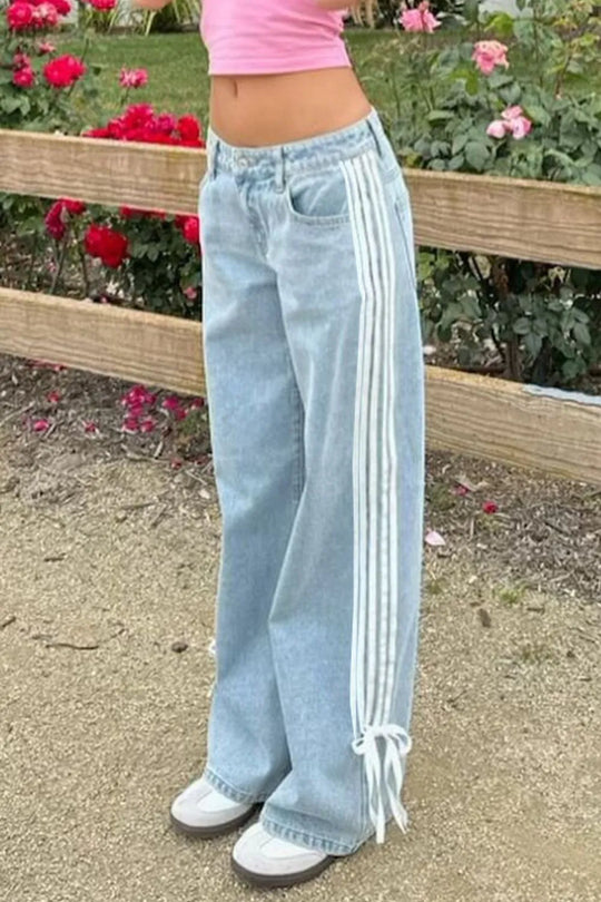 Side Striped Wide Leg Jeans