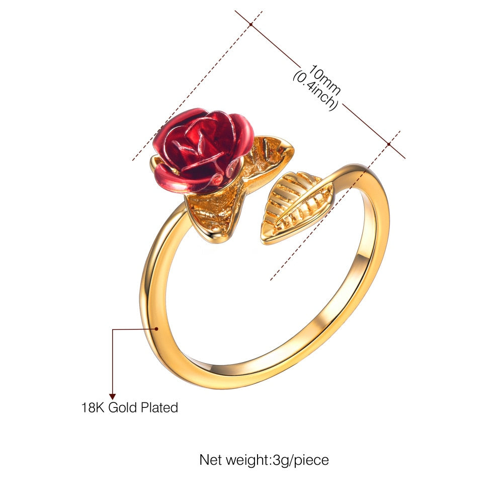 U7 Red Rose Bloom Adjustable Ring