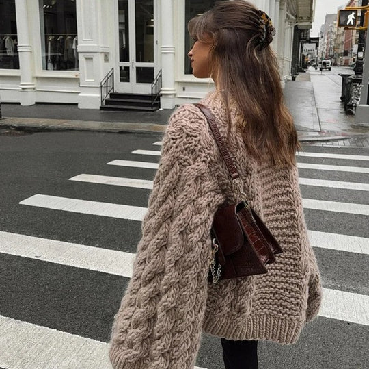 INS Popular Round Neck Flared Sleeve Loose Knit Sweater